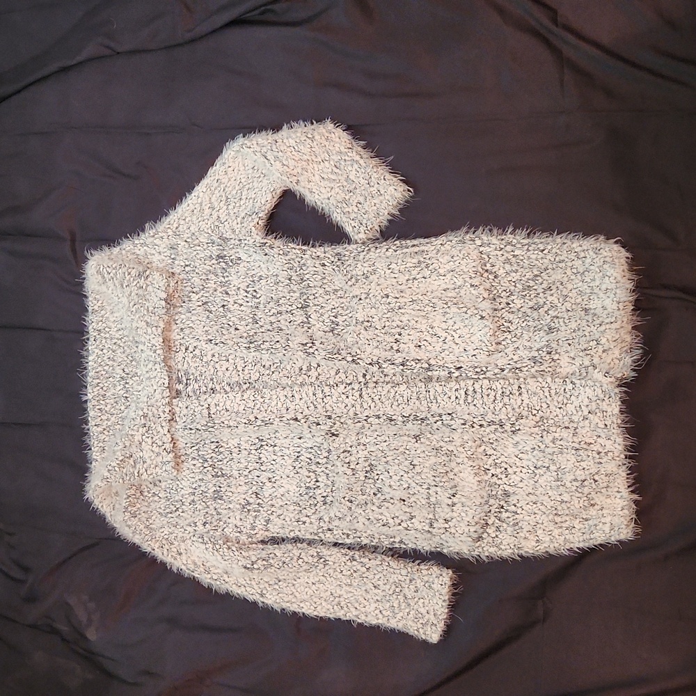 Lush black and gray shaggy knit open front cardigan